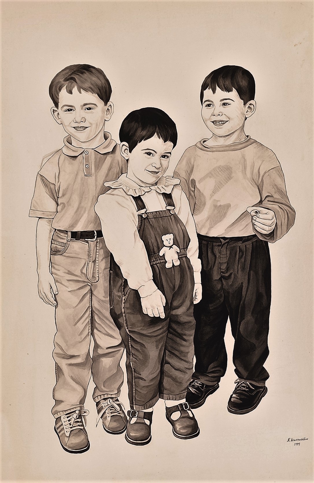 Οι τρεις φίλοι 1994  ακρυλικό σε χειροποίητο χαρτί  153Χ100  εκ. 2